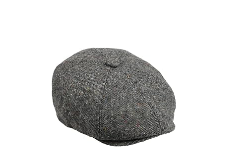8 Panel Wool Blend Newsboy Cap – Classic Tweed & Herringbone Baker Boy Hat for Men & Women - color: Gray Tweed, size: X-Large