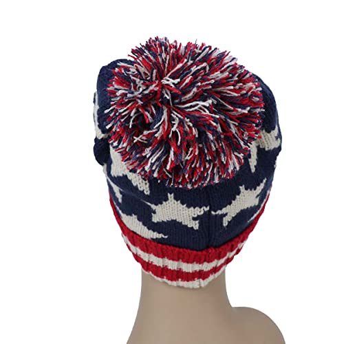 Parquet American Flag Knit Pom Beanie Ski Hat with Stars - size: Small-Medium