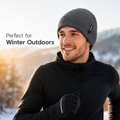 Beanie for Men Women Winter Ribbed Knit Hat Warm Cuffed Skull Cap - color: Charcoalgrey