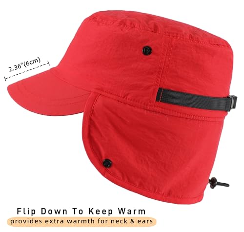 Connectyle Men's Winter Hat with Visor Warm Earflaps Hat Fully Lined Faux Fur Baseball Cap Trapper Hunting Hats - color: Red