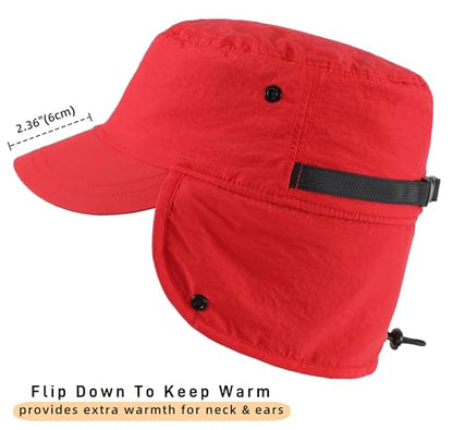 Connectyle Men's Winter Hat with Visor Warm Earflaps Hat Fully Lined Faux Fur Baseball Cap Trapper Hunting Hats - color: Red