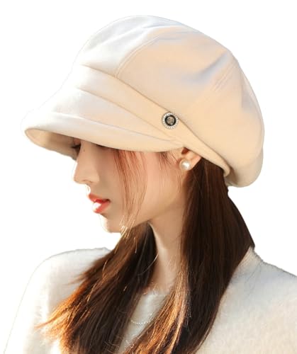 URAWOW Newsboy Cap for Women with Visor Fall Beret Hats for Women Ladies Slouchy Fashion Accessories Classic Casual - color: Style a White