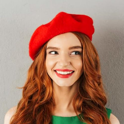 Women French Beret Painter Hats - Classic Stretchable Solid Beanie Warm Winter Cap - color: Red