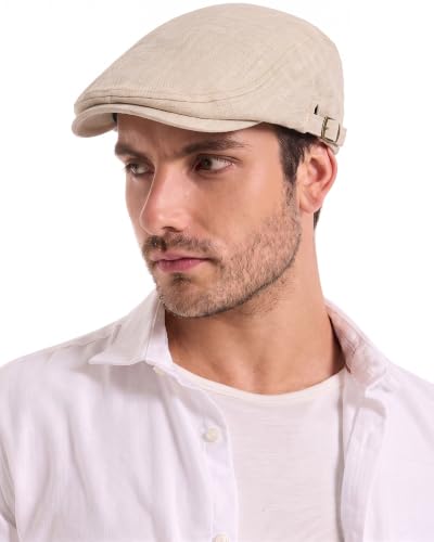 ZLYC 남성용 여름 플랫 캡 Scally Ivy Gatsby Newsboy Beret Driver Cabbie 사냥 모자 - color: 플레인 베이지.