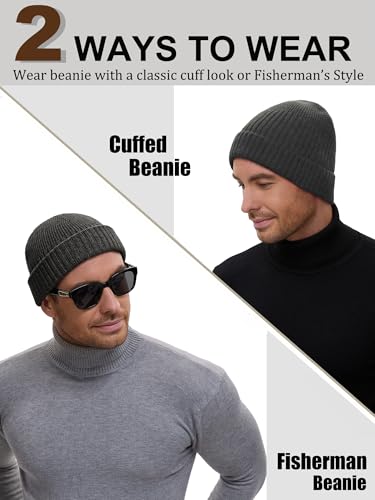 Wool Short Fisherman Beanie for Men Women Double Cuffed Skull Caps - color: 1pcs-dark Gray