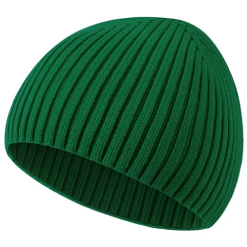 Wool Knit Beanie Hats for Men Women,Cuffless Winter Skull Caps - color: 1-kelly Green