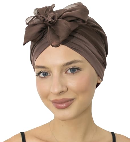 CAPLORD Chemo Headwrap for Women Turban Headwear for Cancer Patients Skull Cap Hair Loss Cover Lightweight Head Covering Hat - color: Brown Solid