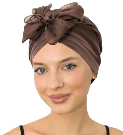 CAPLORD Chemo Headwrap for Women Turban Headwear for Cancer Patients Skull Cap Hair Loss Cover Lightweight Head Covering Hat - color: Brown Solid