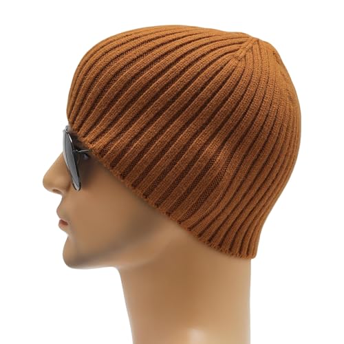 ZLYC Men Winter Knit Fisherman Beanie Hat Fashion Warm Daily Skull Cap - color: Solid Brown