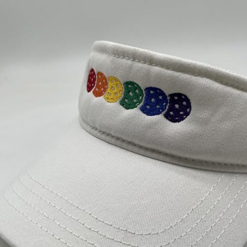 Embroidered Pickleball Visor Men Women,Gifts for Pickleball Lovers - color: White, style: Rainbow Pickleball