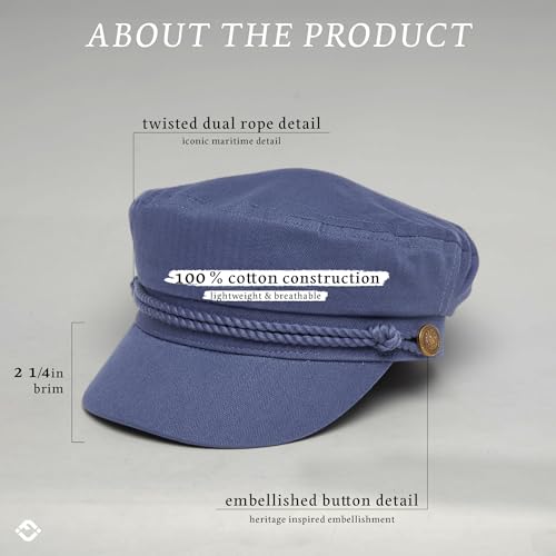 Funky Junque Greek Fisherman Newsboy Cap, Cotton Captains Bakerboy Hat - color: Navy