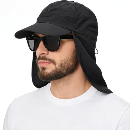 Baseball Sun Cap with Neck Flap, UPF 50+ Waterproof Sun Hat for Men Women - color: Black
