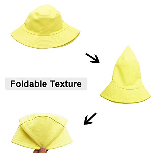 Wheebo Solid Color Bucket Hat for Women Summer Beach Fishmen Hat for Lady Adult Unisex Cotton Cap…… - color: A-sc-yellow