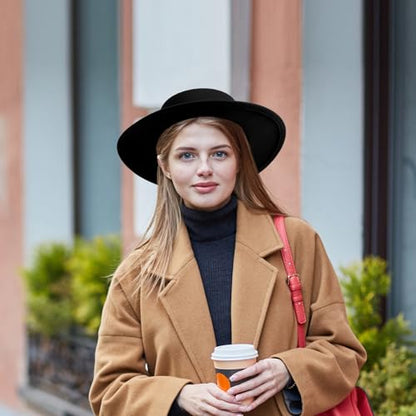 JaGely Hats Felt Hat for Women with Belt - color: Black