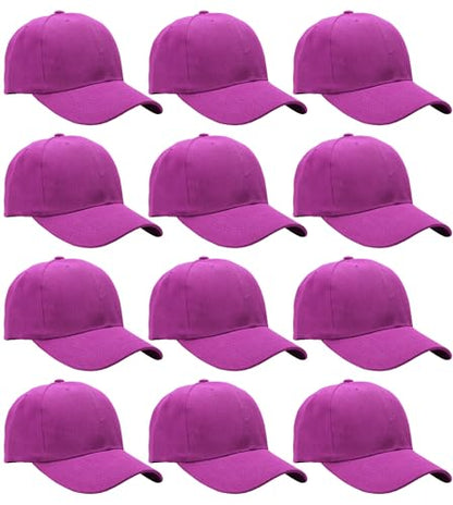 Falari Wholesale Bulk Lot 12-Pack Baseball Cap Adjustable Size Plain Blank Solid Color - color: Fuchsia