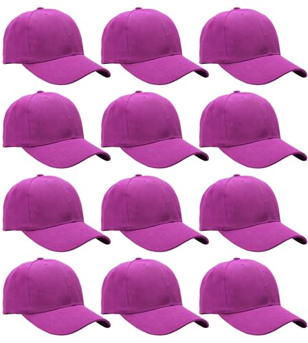 Falari Wholesale Bulk Lot 12-Pack Baseball Cap Adjustable Size Plain Blank Solid Color - color: Fuchsia