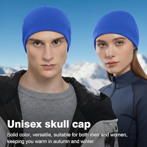 2 Pack Thermal Skull Caps for Men Women Wind-Resistant Fleece Beanie Hats Cold Weather Helmet Liners for Cycling - color: Black+blue