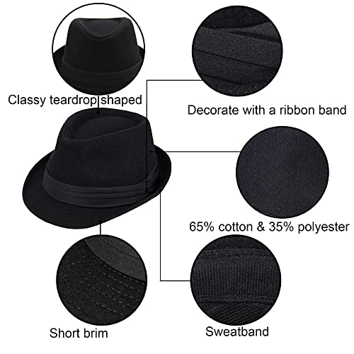 Unisex Classic Fedora Hat Men Women Manhattan 1920s Short-Brim Jazz Hats - color: Black/Tri-fold Strap