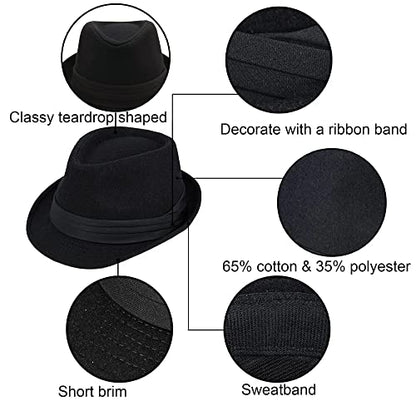 Unisex Classic Fedora Hat Men Women Manhattan 1920s Short-Brim Jazz Hats - color: Black/Tri-fold Strap