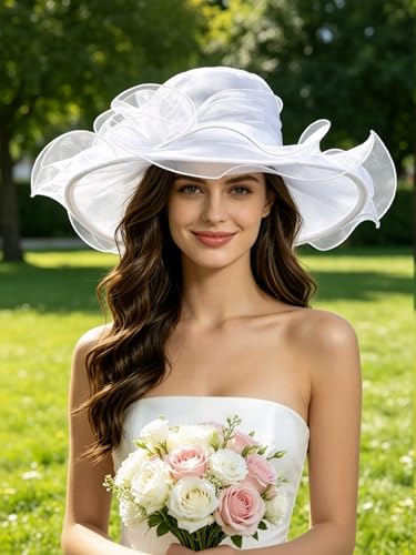 SAFERIN Women's Organza Church Fascinator Bridal Tea Party Wedding Hat - color: Sfhat-001-white 5