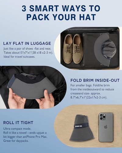 TOP-EX UPF 50+ Cooling Wide Brim Sun Hat for Men with Neck Flap, Packable - color: Dark Grey, size: Medium