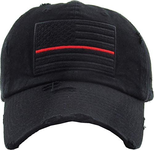 KBETHOS Flag USA America Military Thin Blue Line Thin Red Line Vintage Distressed Baseball Cap Dad Hat Unisex Adjustable… - color: Black Red Tactical Operator Classic