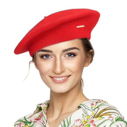 Classic Wool French Red Beret Hats for Women Men - color: M--vermilion