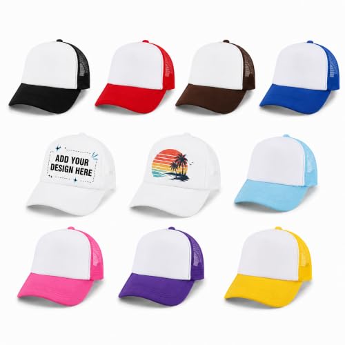 IEUM 10 Pack Design Your Own Blank Trucker Hats for Sublimation