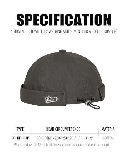 Croogo Brimless Hat for Men Cotton Docker Cap Adjustable Retro Skullcap - color: Gray