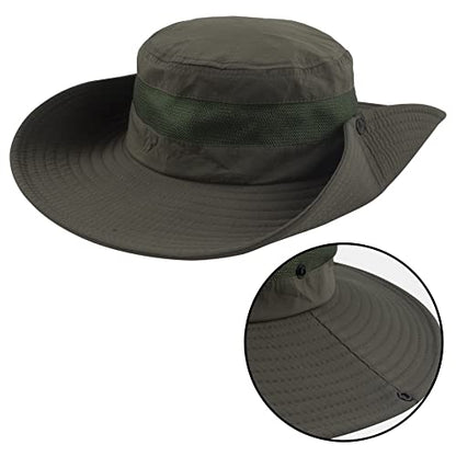 Muryobao Men's Boonie Hat UPF 50+ Summer Sun Hat UV Protection Wide Brim Waterproof Bucket Hat for Beach Fishing Cap - color: Army Green