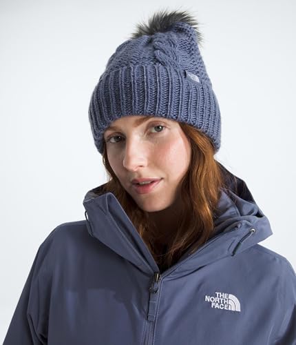 THE NORTH FACE Women's Oh Mega Fur Pom Beanie | Deep Fit Cuffed Winter Hat With Oversized Faux-fur Pom & Cable Detailing - color: Twilight Galaxy