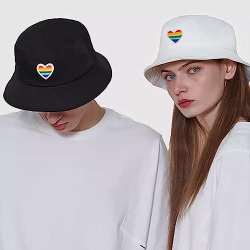 XYIYI Fashion Embroidery Bucket Hat Cotton Beach Fisherman Hats for Women Girls - color: Rainbow Pride Black
