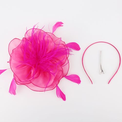 AQOKKA Women Fascinators Hats Flower Fascinators with Headband and Clip Tea Party Headwear for Women and Girls - color: 8.2" Diameter / Deeppink a