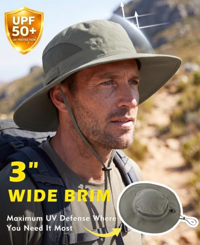 Connectyle Men's Breathable UPF 50+ Sun Hat Packable UV Protection Bucket Hat for Fishing Hiking Camping Safari Beach Golf - color: Army Green