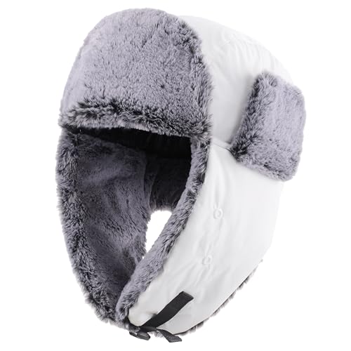 Connectyle Trapper Hat for Men Women Faux Fur Trooper Trapper Winter Hat with Ear Flaps Waterproof Ushanka Hunting Hats - color: White