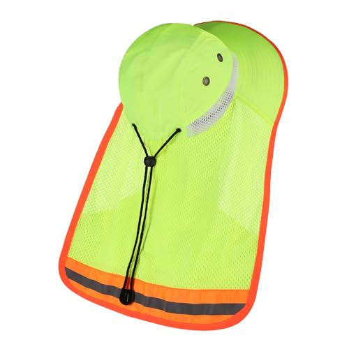 High Visibility Reflective Sun Hat Mesh Work Safety Boonie Hat UPF50+ Wide Brim Bucket Cap for Outdoor Hiking Men Women - color: Mesh + Green(with Neck Flap)