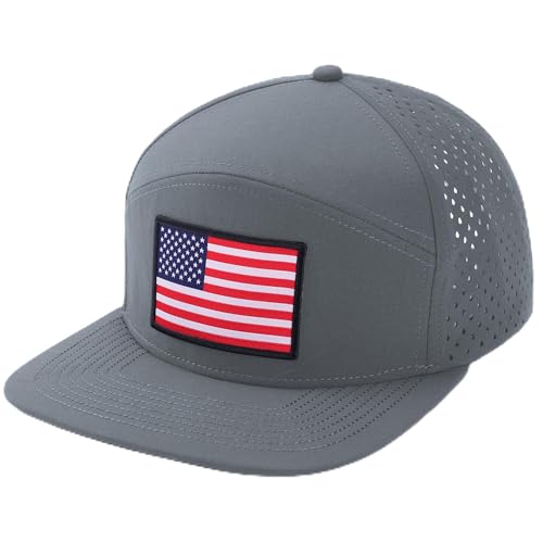 American Flag Baseball Cap, Flat Bill Brim Hat for Men Women, Patriotic Mesh Snapback Hats - color: Dark Grey