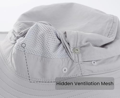 Connectyle Sun Hat for Men Women Outdoor UV Protection Safari Hat for Fishing Hiking Gardening Breathable Cowboy Hat UPF50 - color: Light Grey