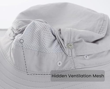 Connectyle Sun Hat for Men Women Outdoor UV Protection Safari Hat for Fishing Hiking Gardening Breathable Cowboy Hat UPF50 - color: Light Grey