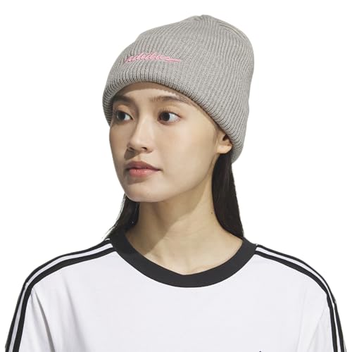 adidas Women's Script Fold Beanie - color: Heather Grey/Semi Pink Spark/Grey, size: One Size