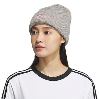 adidas Women's Script Fold Beanie - color: Heather Grey/Semi Pink Spark/Grey, size: One Size