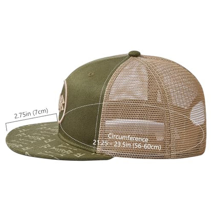 BASSDASH Flat Brim Trucker Cap Adjustable Snapback Hat Mesh Back for Men Women - color: Army Green