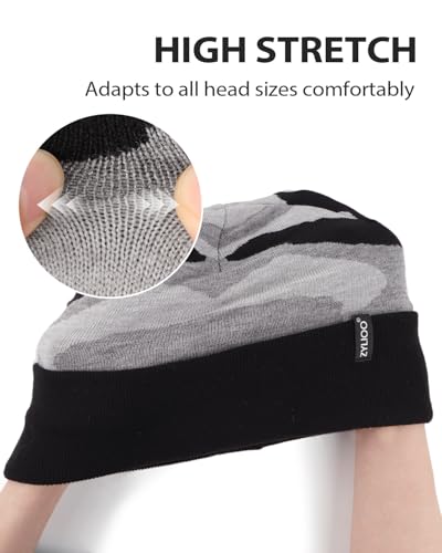 Zylioo XXL Beanie for Men,Big Head Winter Knit Hat,Stretch Warm Skull Cap - color: Camo Gray, size: XX-Large-3X-Large