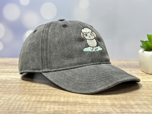 Adjustable Embroidery Animal Baseball Hat for Kid Toddler Child - color: Lamb (Washed Black)
