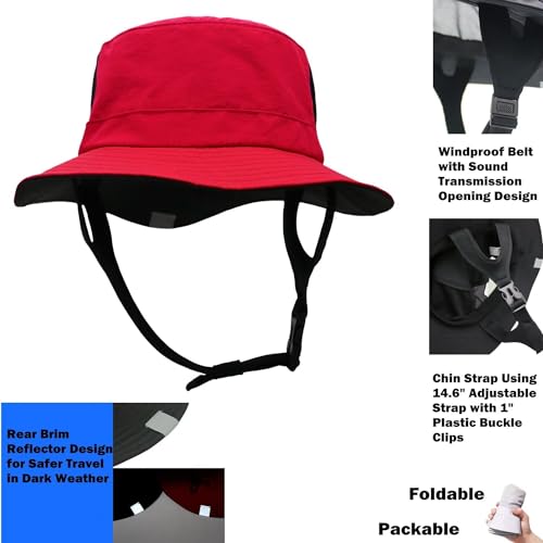 Mens Womens Surf Bucket Hat Waterproof UPF50+ Foldable Beach Sun Hats - color: Red