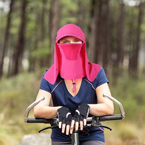 CRISTGEE Foldable Sun Cap, Fishing Hats, UPF 50+ Protection Caps with Face Mask Neck Flap - color: Rose