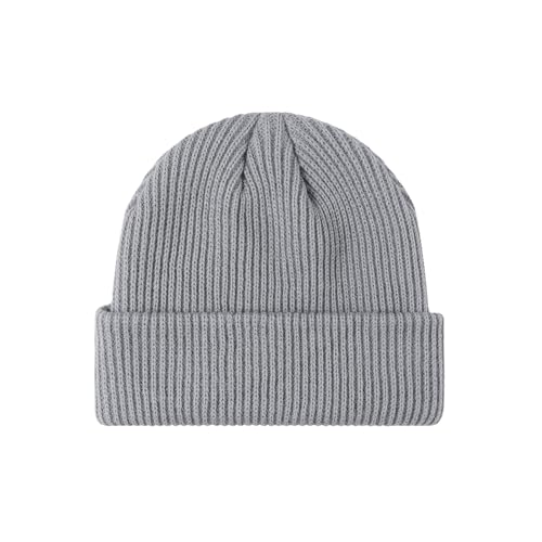 Winter Beanie Men Women Heavyweight Stretch Knit Cuffed Hat - color: Blue-grey,round