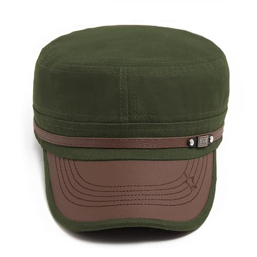 Cadet Army Cap for Men Women Military Adjustable Unisex Flat Top Hat - color: Army Green