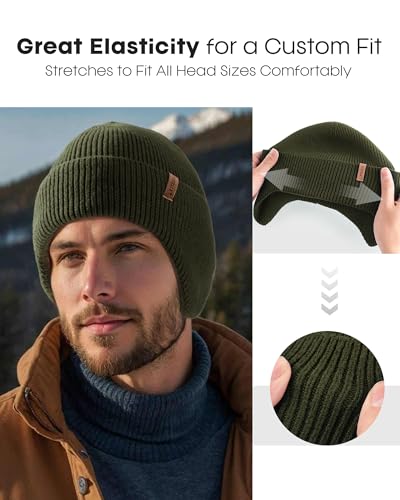 FURTALK Mens Winter Fleece Lined Beanie with Earflaps - color: Green