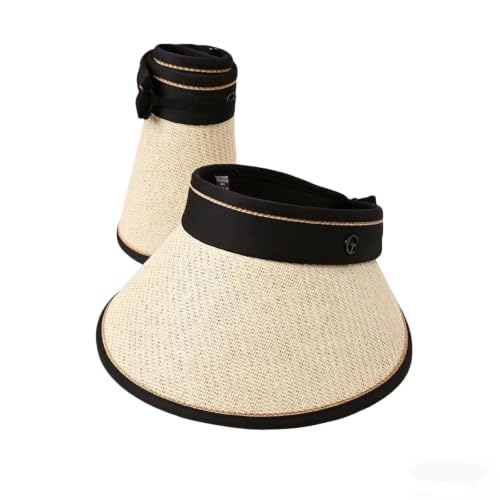 Sun Visors for Women Roll-Up Packable Sun Hat Adjustable Visor Straw Hat Summer Beach Hats for Various Hairstyles - color: Beige